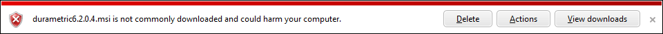 First prompt from IE9 when attempting to install Durametric. First prompt from IE9 when attempting to install Durametric.